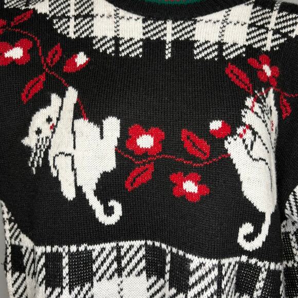 VTG JJ Browne Christmas Cat Metallic Knit Made in USA Sweater Womens Sz L - Picture 2 of 4